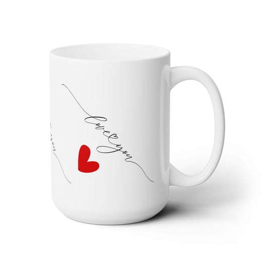 Ceramic Mug with Red Heart and Cursive Script Design
