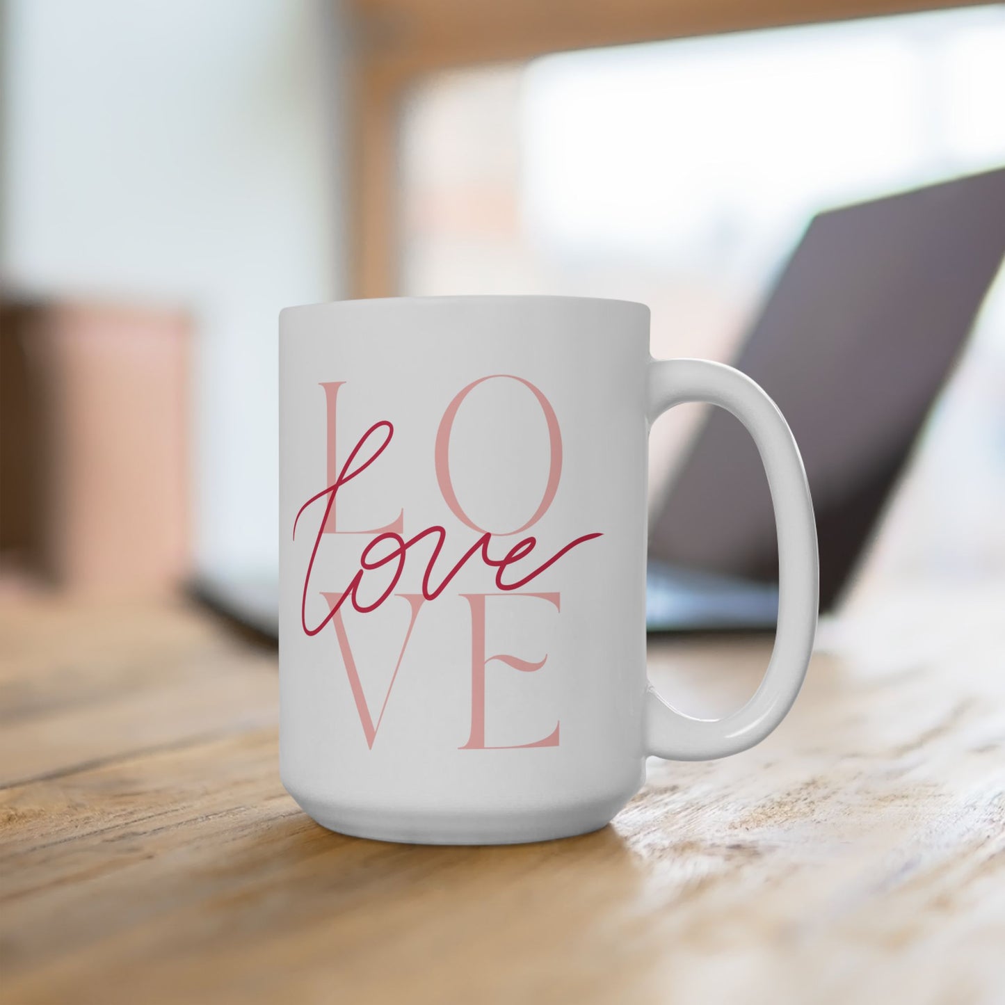 Ceramic Mug – LOVE Typography & Red Heart Design