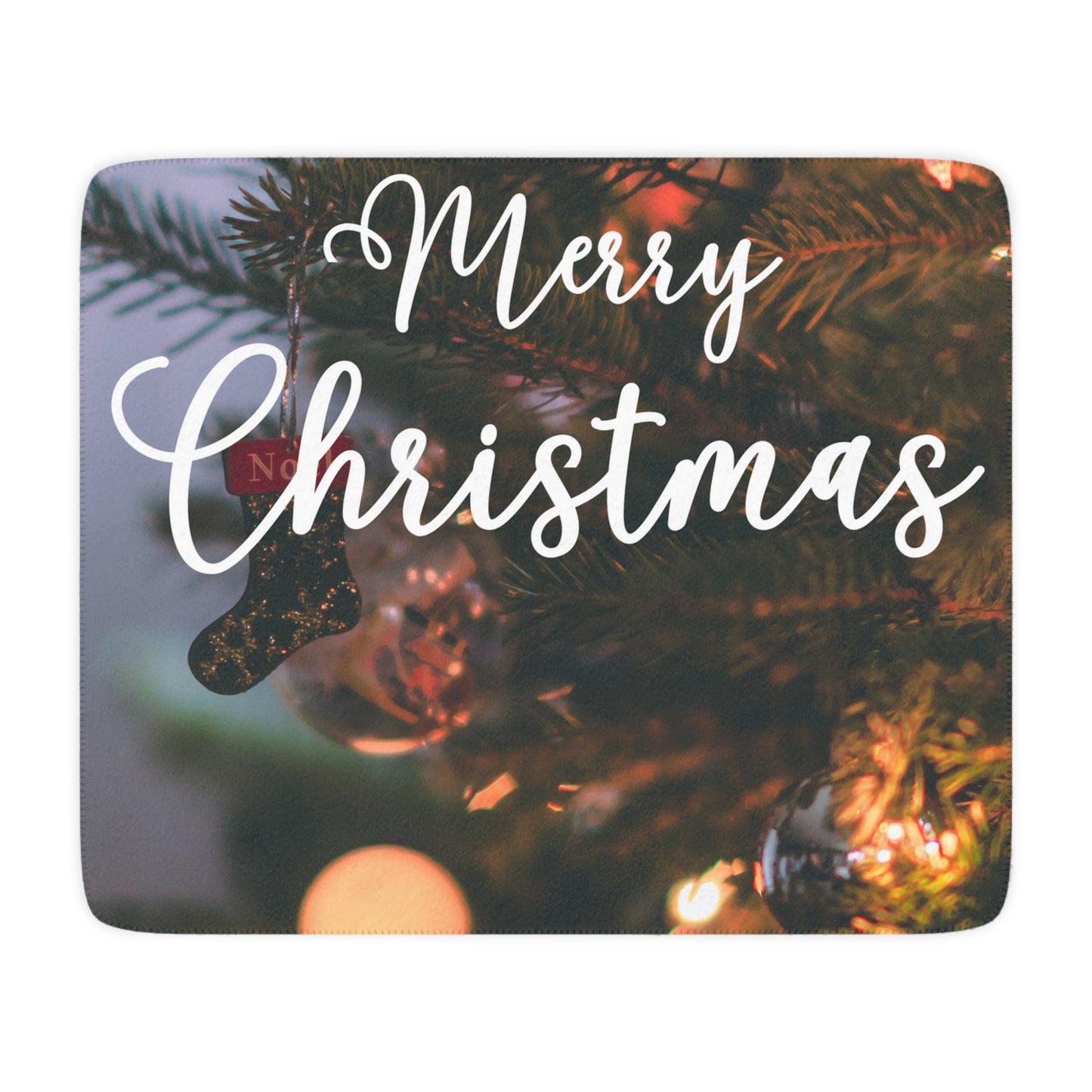 Merry Christmas with Ornaments Printed Sherpa Blanket