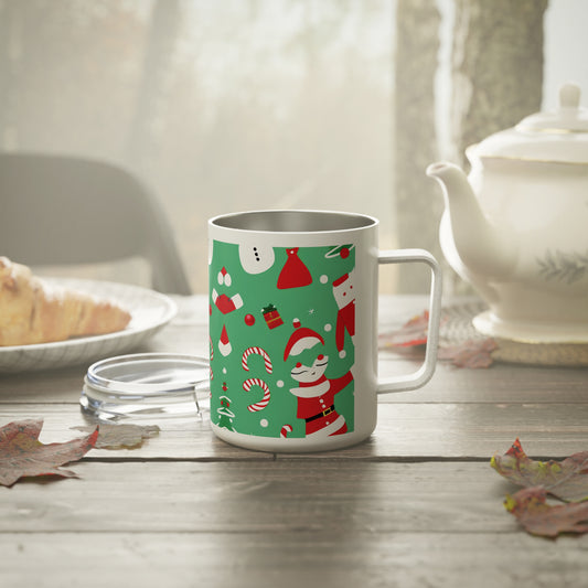 Christmas Insulated Coffee Mug 10oz – Stainless Steel Travel Tumbler with Clear Lid