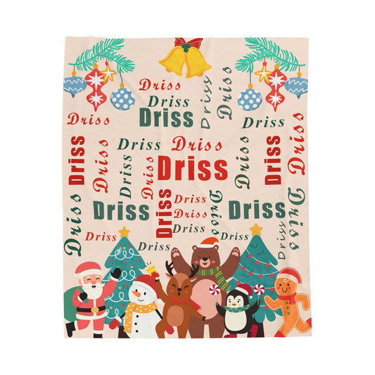 Christmas Character Velveteen Plush Blanket – Santa, Reindeer & Friends with Custom Name
