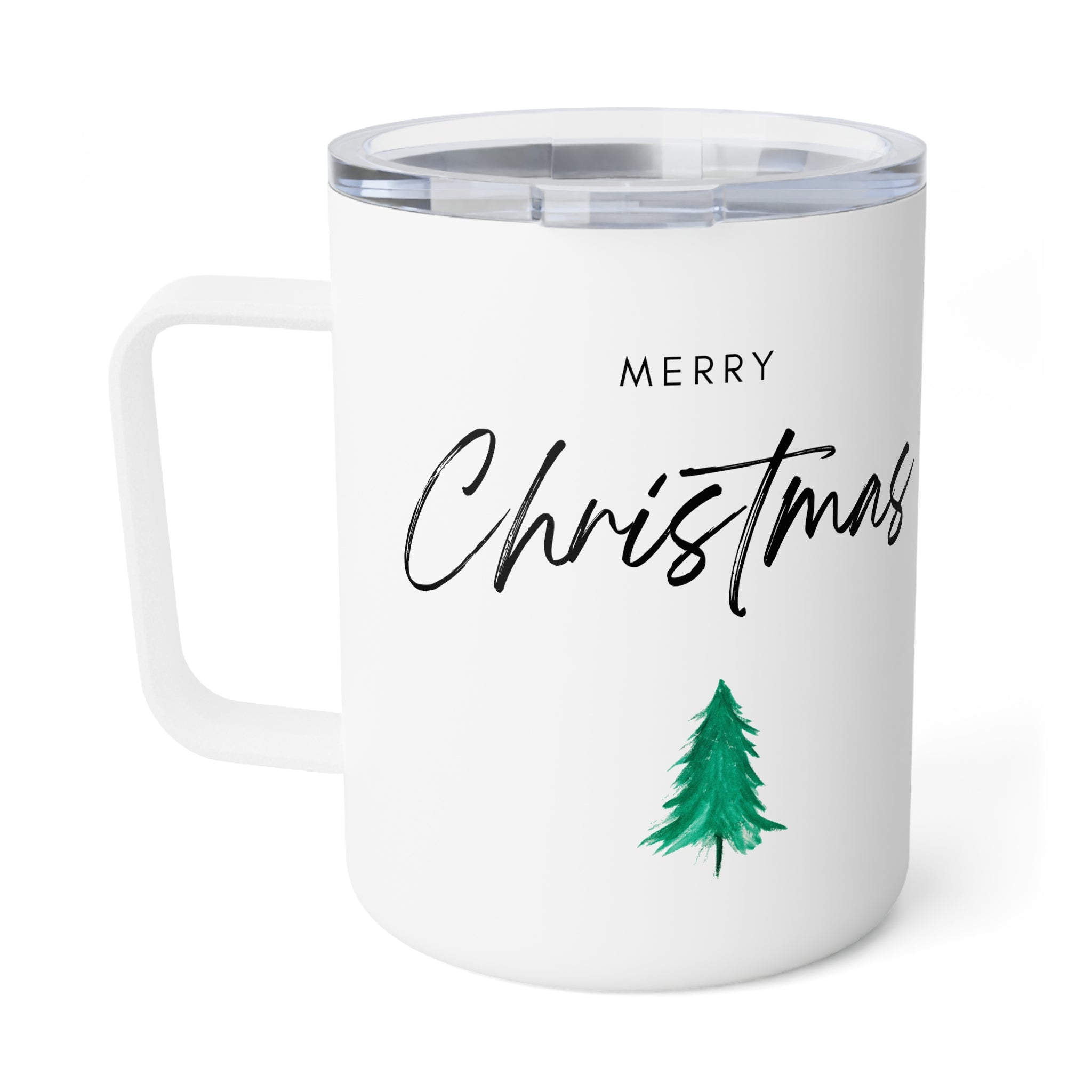 10oz Christmas Travel Mug with Merry Christmas Tree Design – Stainless Steel Holiday Gift for Coffee Lover