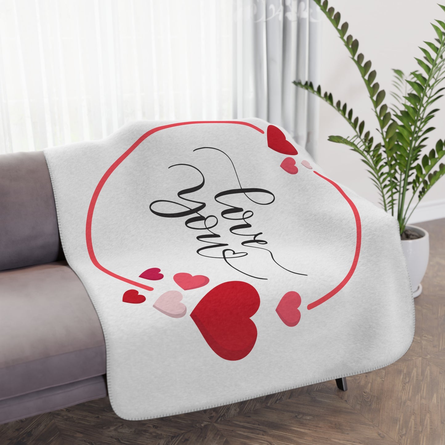 Love You Printed Tan Sherpa Blanket for Valentines