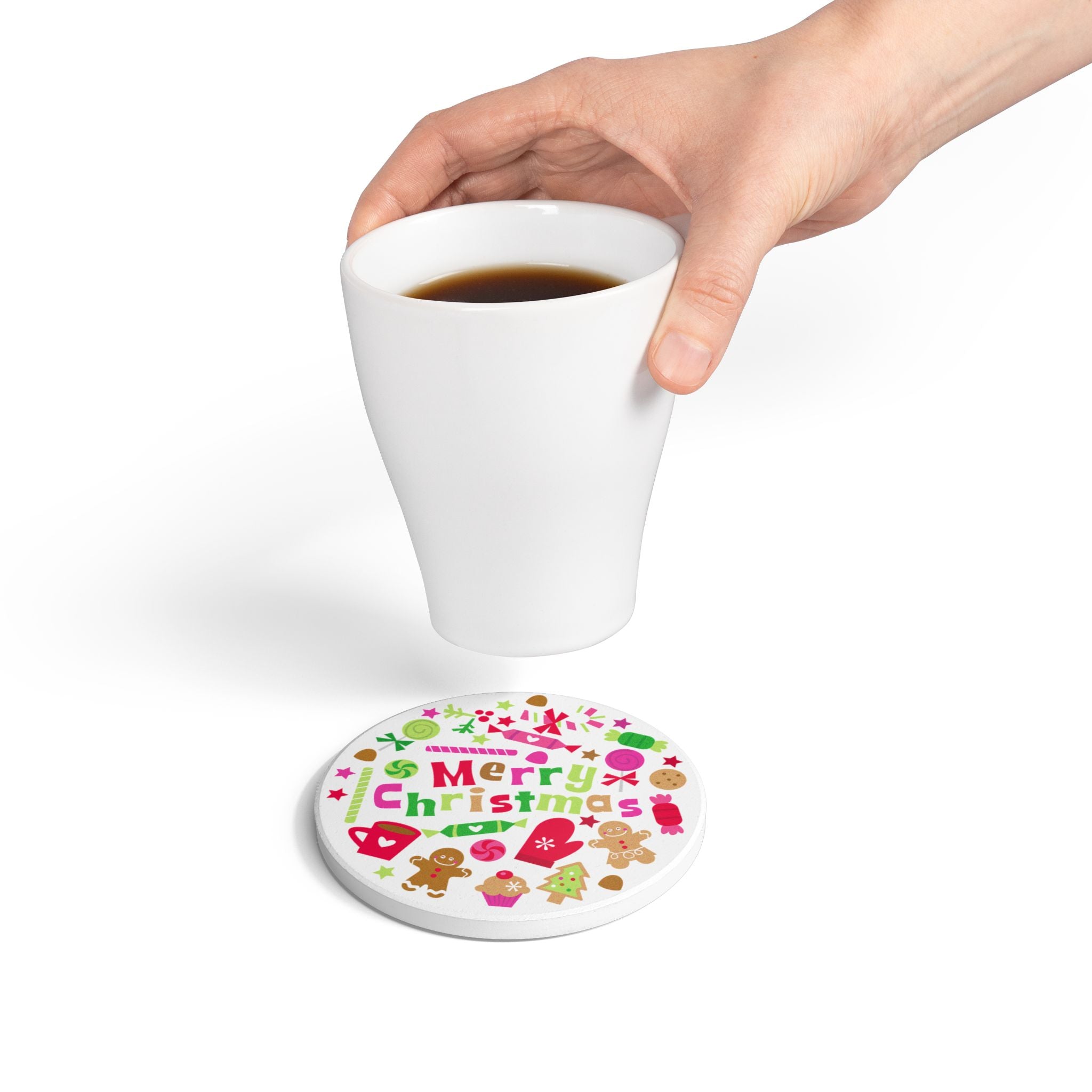 Playful Christmas Ceramic Coaster with Holiday Treats Design