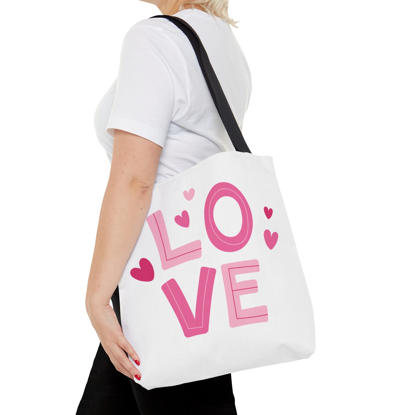 Love with Heart Printed Tote Bag, Valentine's Tote Bag, 3 Sizes