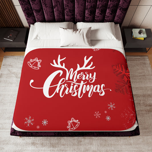 Merry Christmas Printed Sherpa Blanket, Red