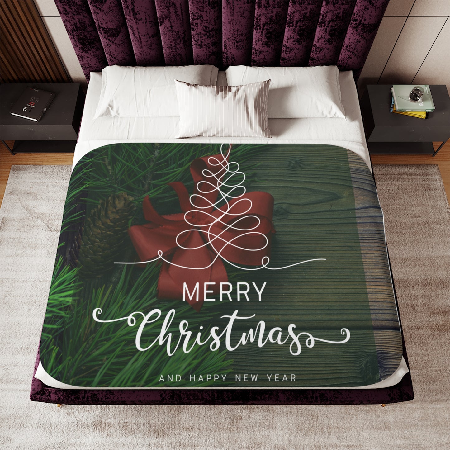 Merry Christmas and Happy New Year Printed Sherpa Blanket, Green