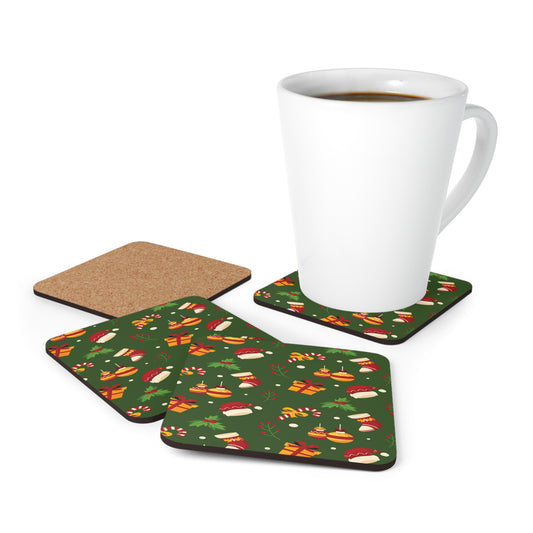 Christmas Corkwood Coaster Set, Green