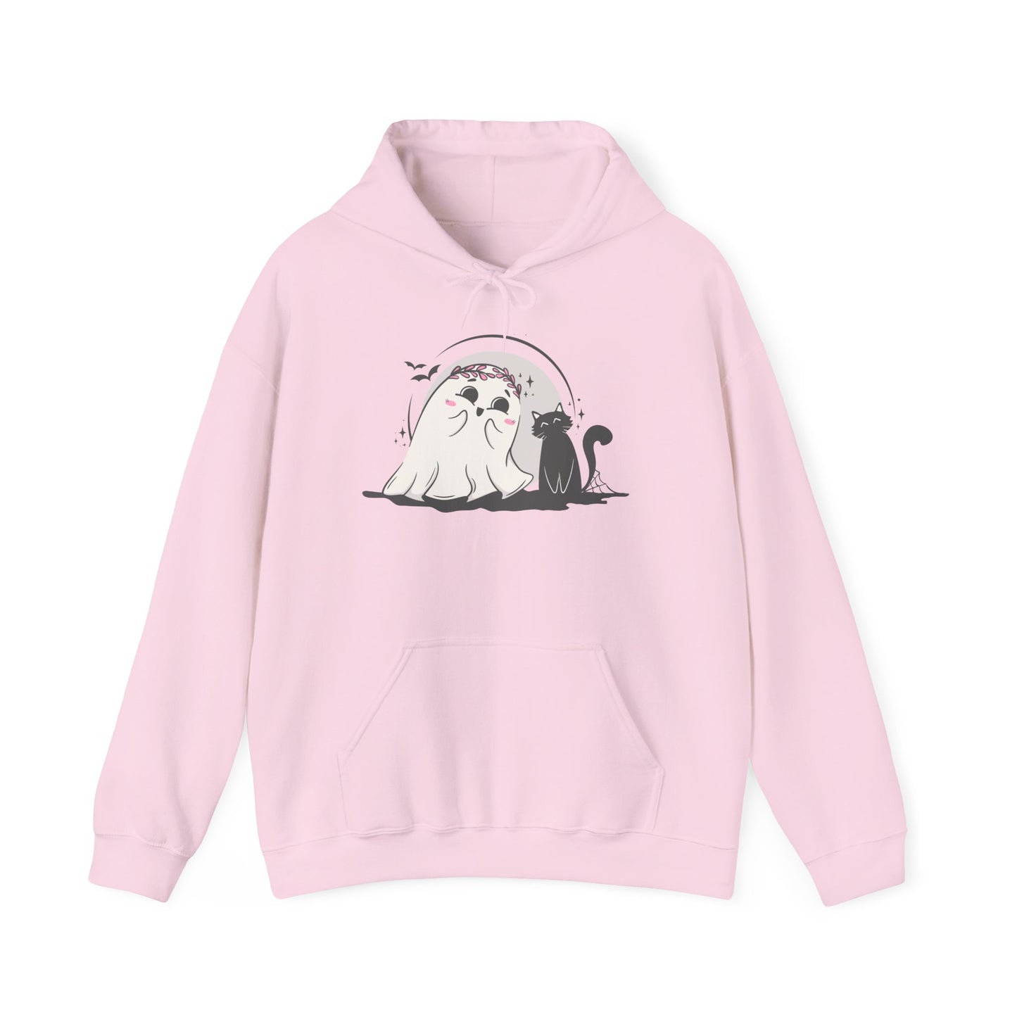 Floral Ghost & Black Cat Hoodie – Cute Halloween Companions