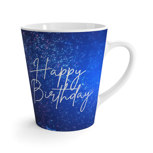 Happy Birthday Latte Mug – Blue Galaxy Ceramic Coffee Cup, 12oz Gift for Coffee Lovers