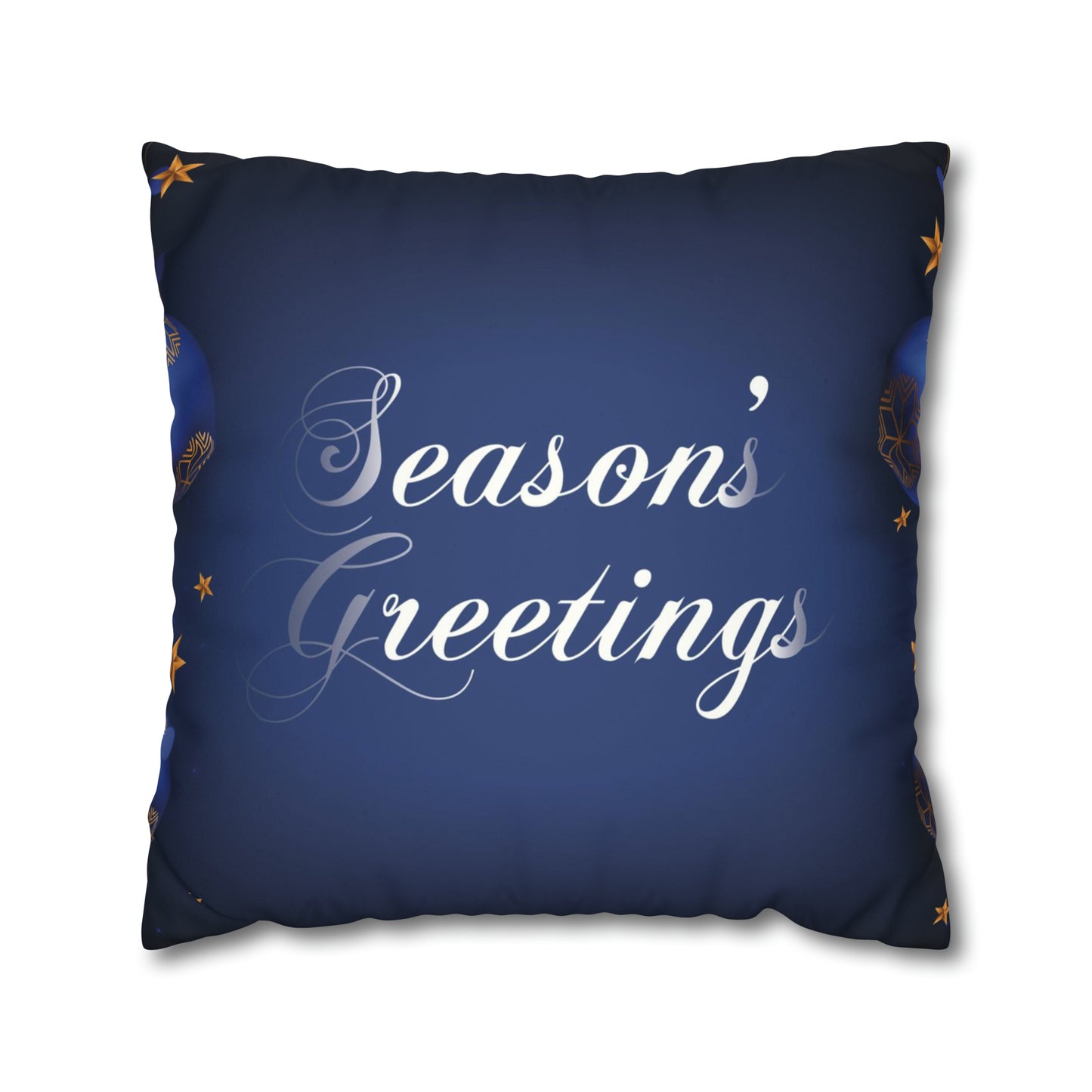 Season's Greetings Faux Suede Square Pillow Case, Blue