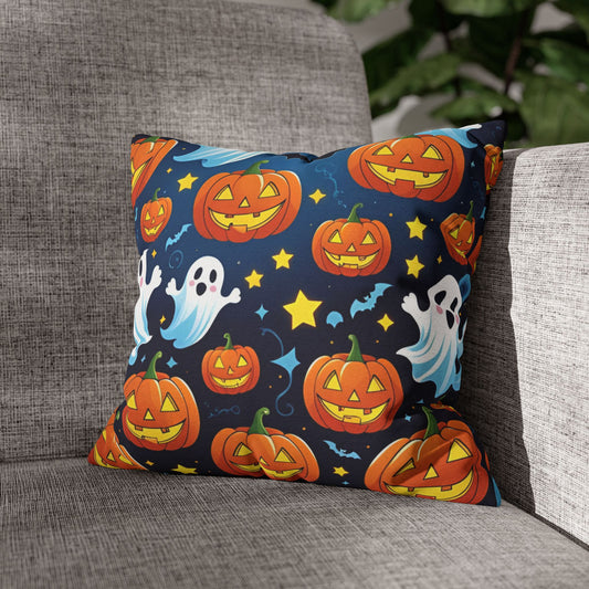 Playful Halloween Pillowcase with Jack-o'-Lanterns, Ghosts & Stars – Fun Halloween Throw Pillow Cover