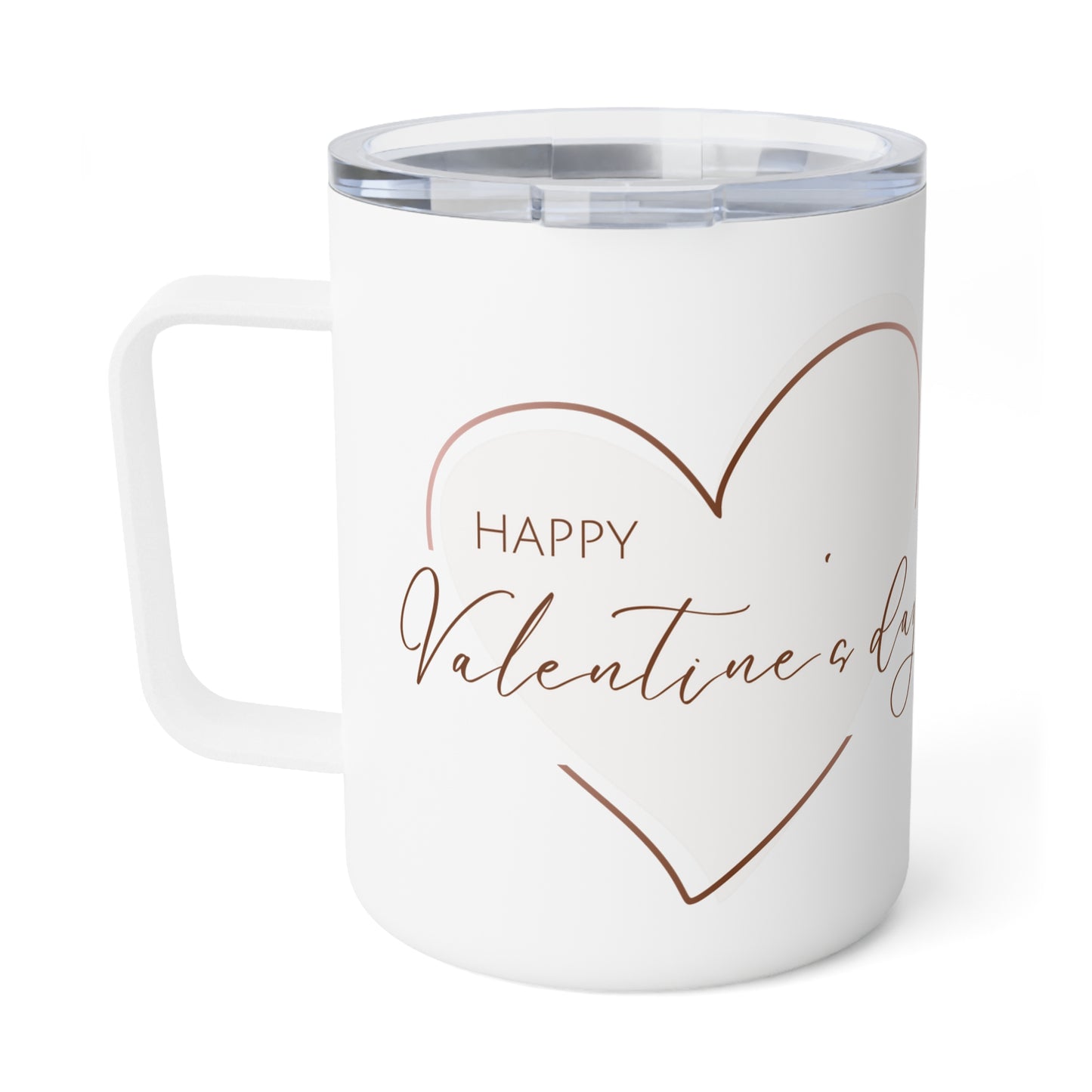 10oz Insulated Travel Mug – “Happy Valentine’s Day” Heart Design, Stainless Steel, Glossy White Finish