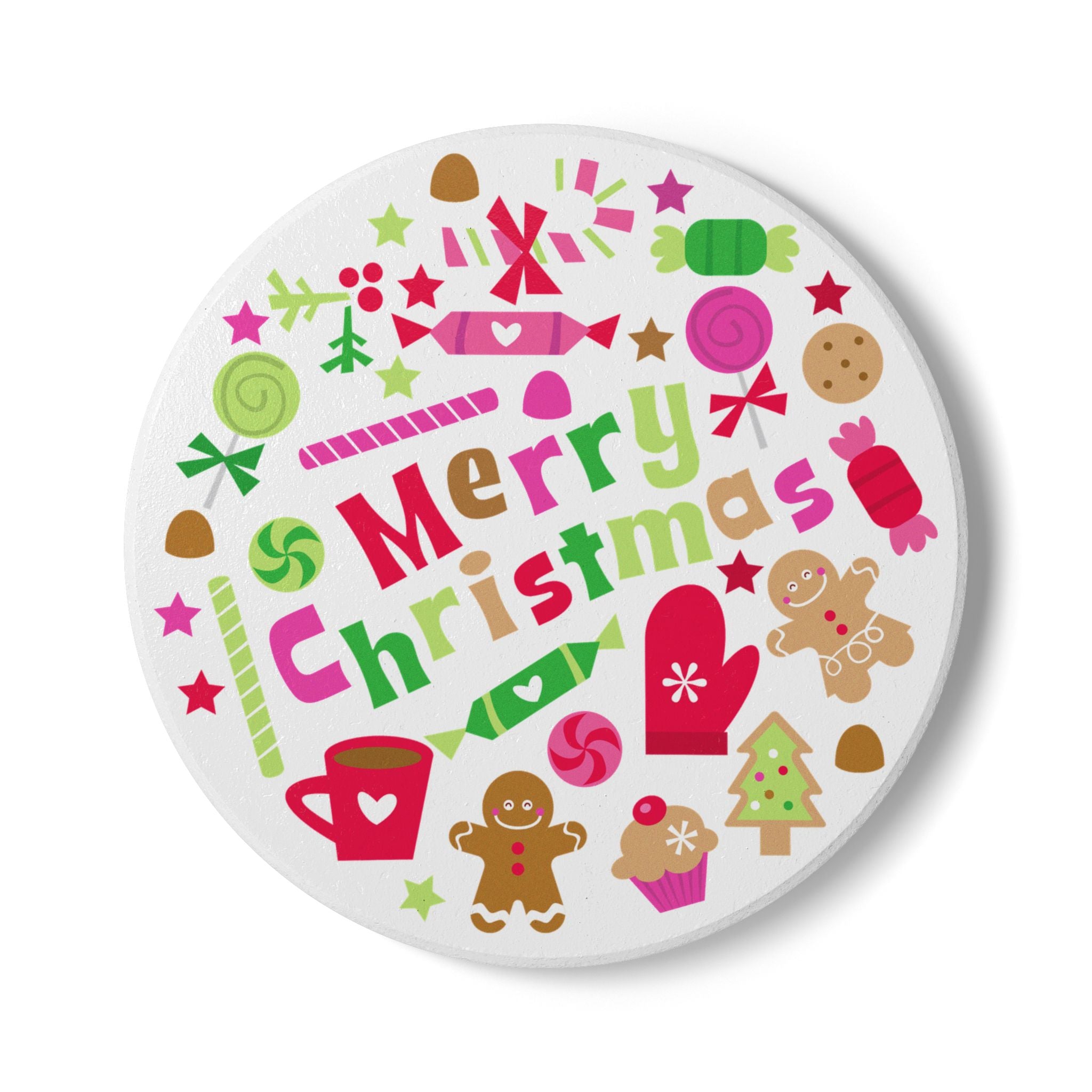 Playful Christmas Ceramic Coaster with Holiday Treats Design