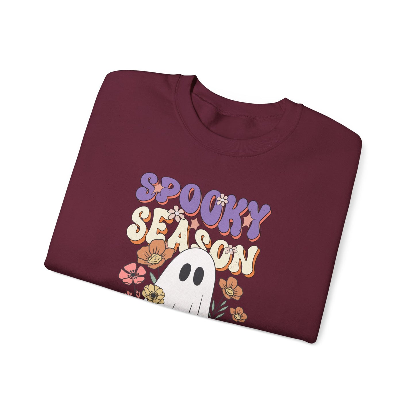 Spooky Season Floral Ghost Sweatshirt – Cozy Halloween Blooms