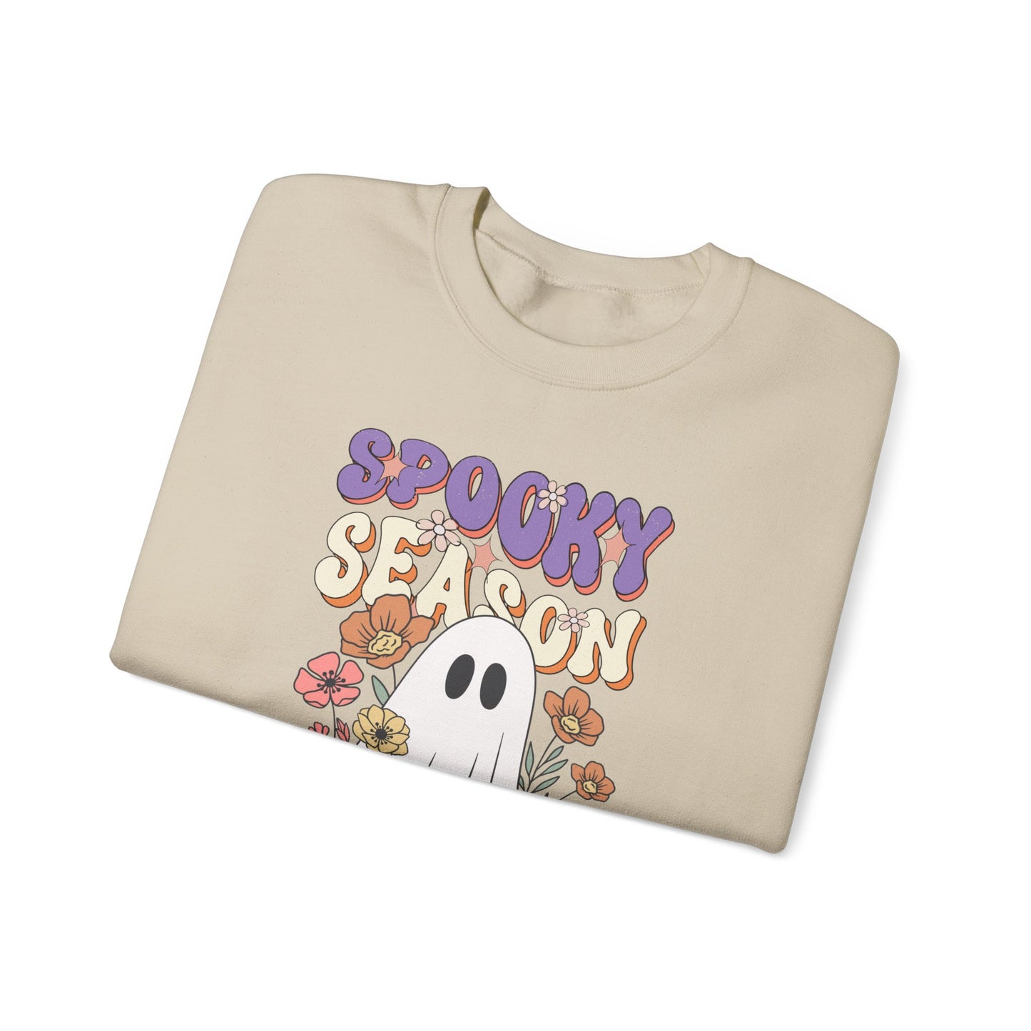Spooky Season Floral Ghost Sweatshirt – Cozy Halloween Blooms