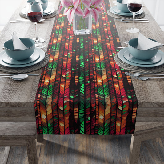 Autumn Leaf Pattern Table Runner – Festive Red, Orange & Green Fall Decor