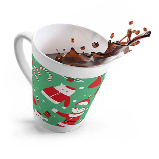 Latte Mug – Green Christmas Design with Santa, Candy Canes & Snowflakes – Festive Gift for Latte Lovers