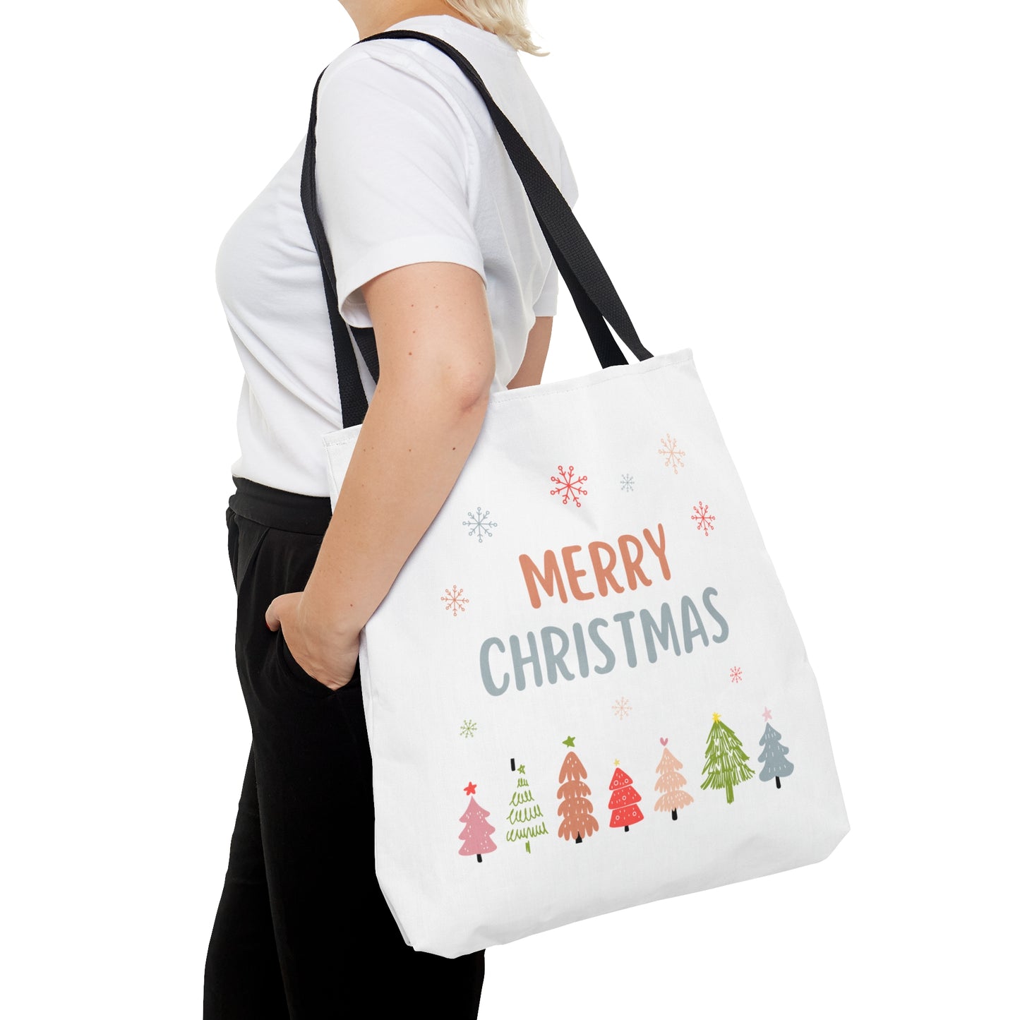 Merry Christmas with Trees Printed Tote Bag