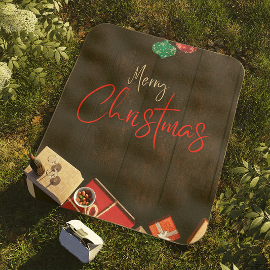 Merry Christmas Printed Picnic Blanket, Coffee