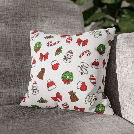 Christmas Pillowcase with Cute Holiday Icons ‰ÛÒ Snowman, Candy Cane, Wreath & Bow Print Throw Pillow Cover for Festive Decor