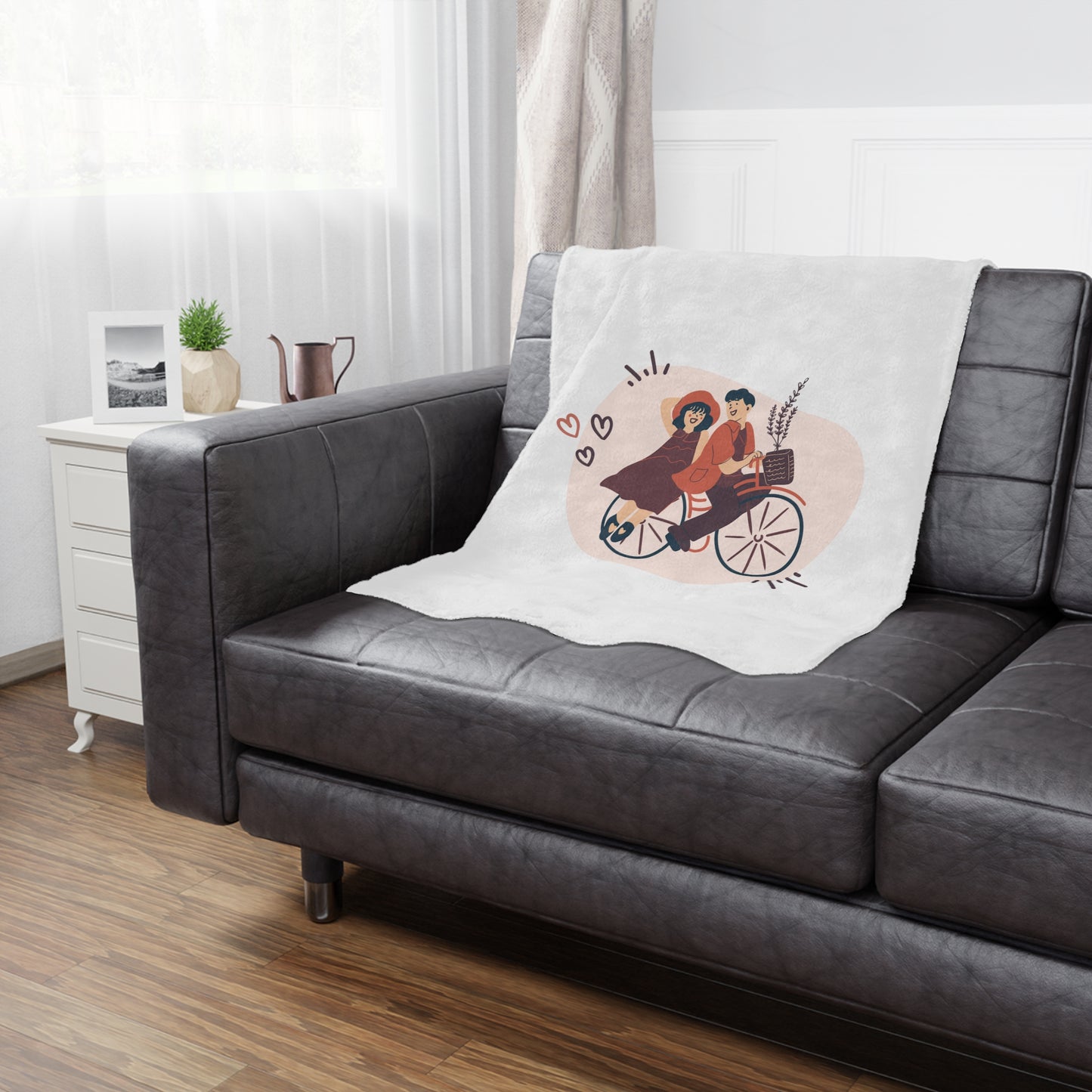 Couple on Cycle Printed Velveteen Minky Blanket for Valentine