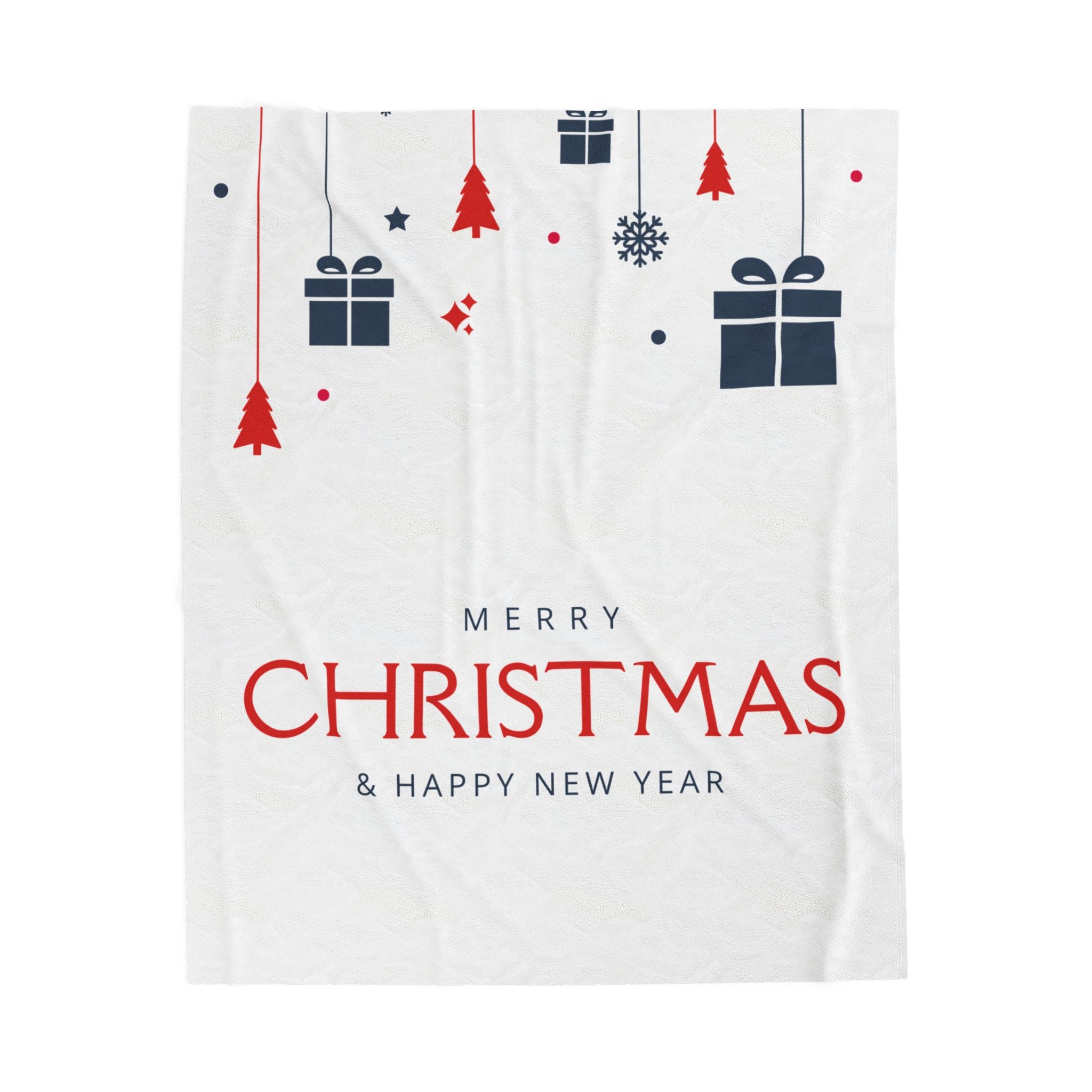 Merry Christmas & Happy New Year Printed Velveteen Plush Blanket, White