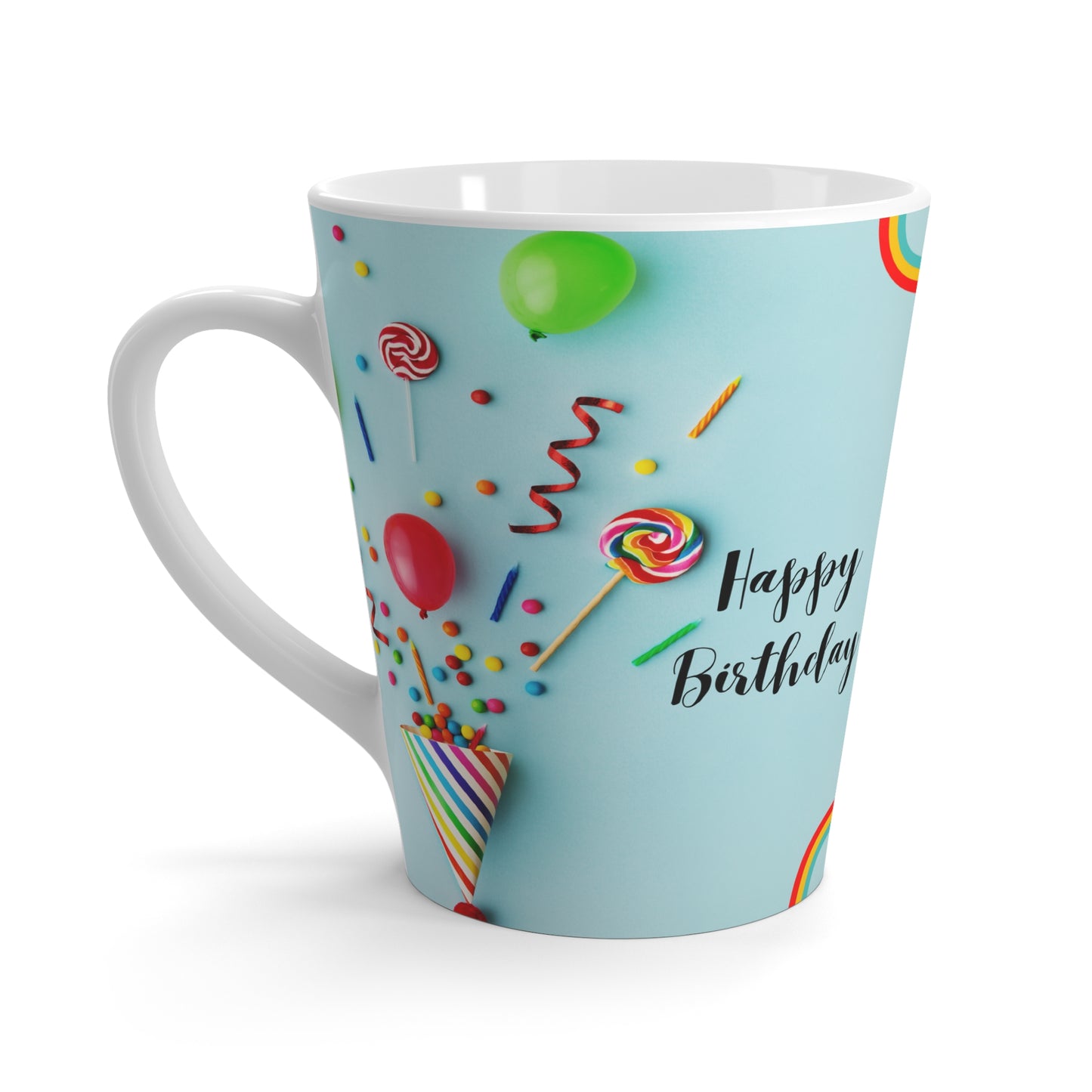 Birthday Latte Mug, 12oz, Sky Blue with Happy Birthday Printed
