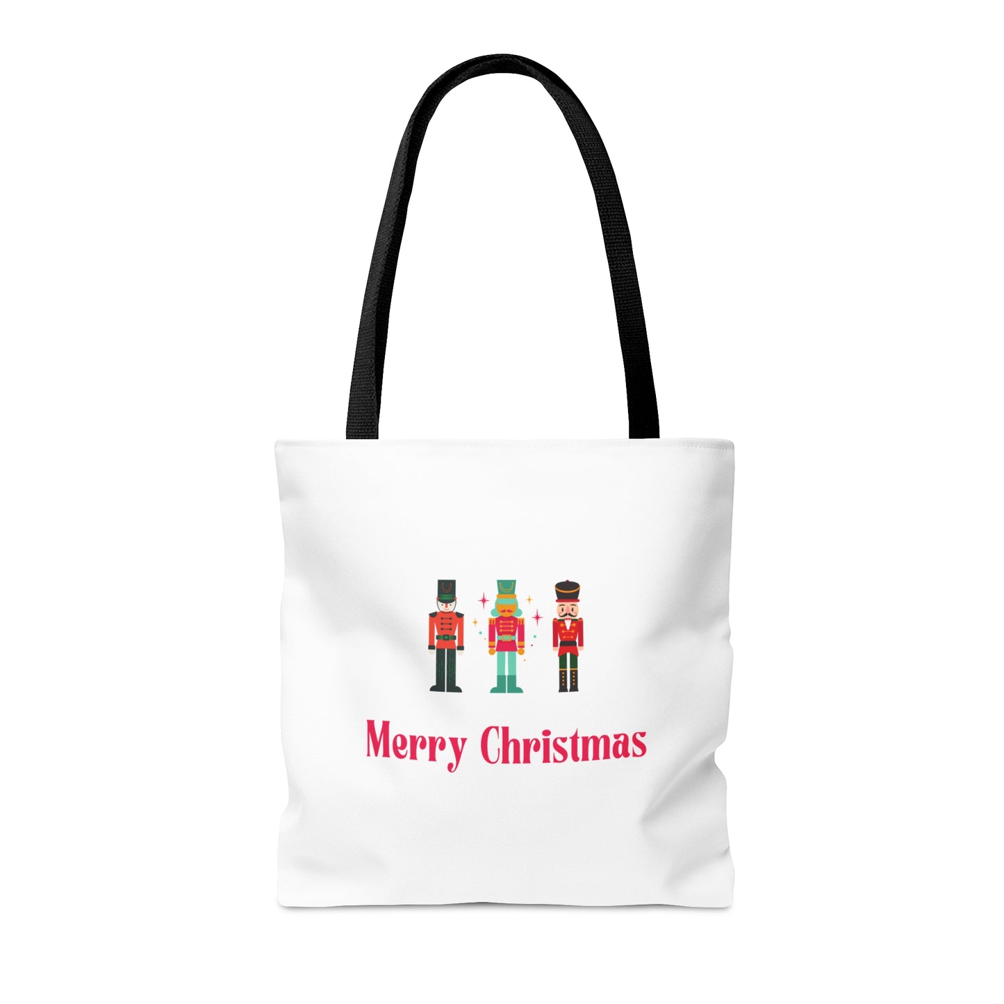 Tote Bag – Nutcracker Trio with “Merry Christmas” Text – Gift for Holiday Shoppers & Seasonal Outings