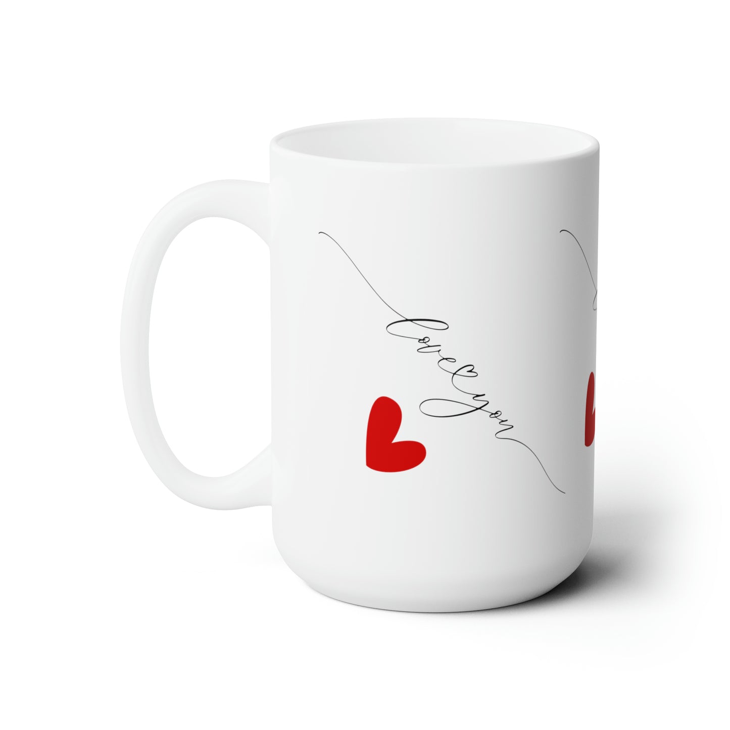 Love You Signature with Hearts Printed Valentine Ceramic Mugs, 15oz