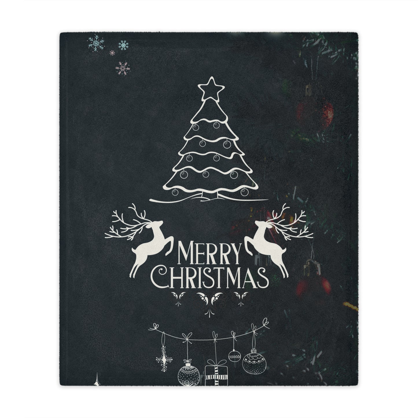 Merry Christmas in Black Printed Velveteen Minky Blanket