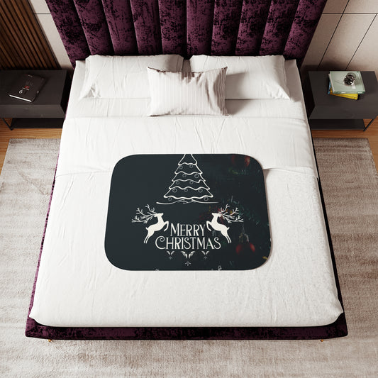 Merry Christmas in Black Printed Sherpa Blanket