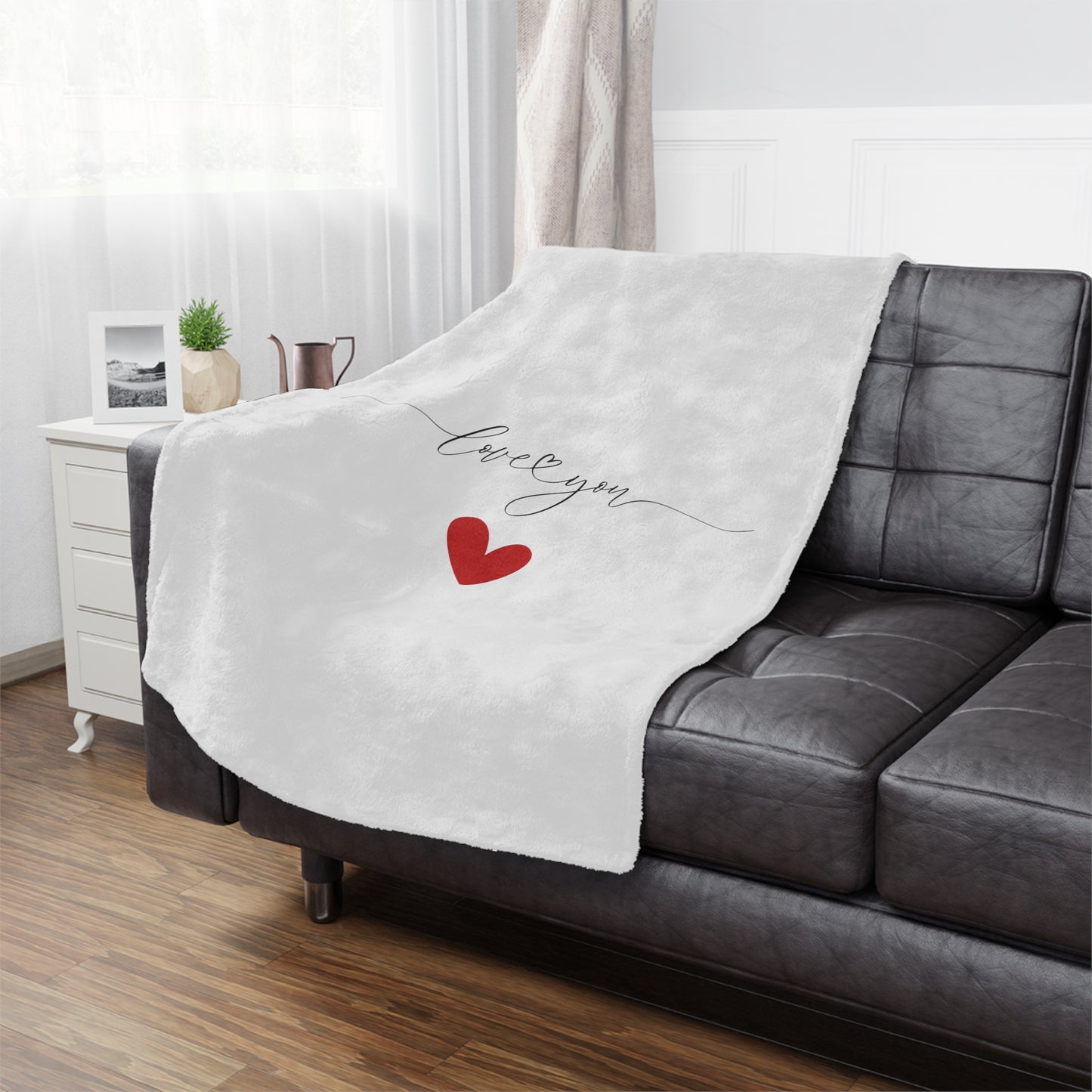 Love You with Heart Printed Valentine Minky Blanket, Red & White