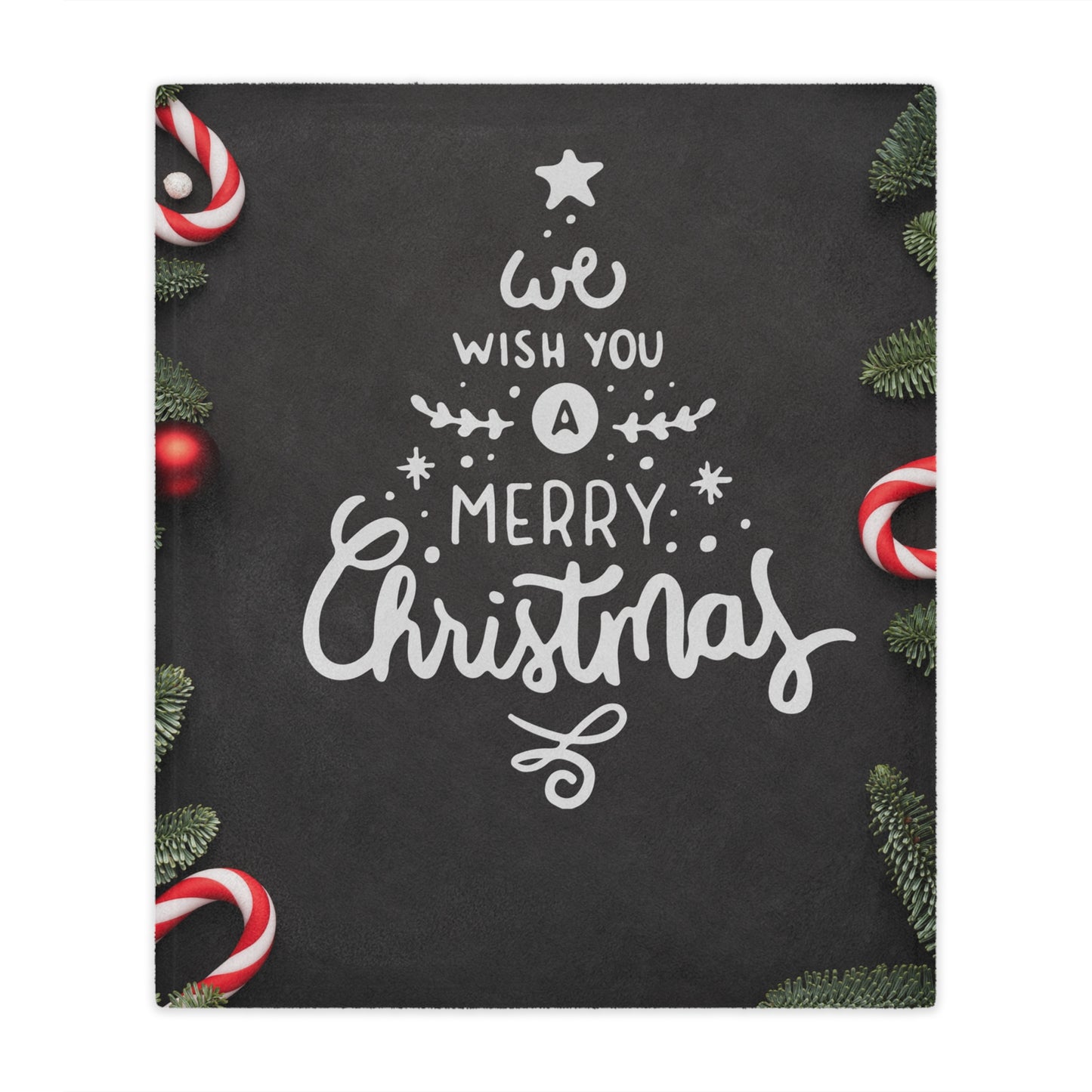 We Wish You Merry Christmas Prited Velveteen Minky Blanket, Black