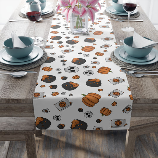 Playful Halloween Icons Table Runner – Festive Pumpkins, Ghosts & Treats Decor