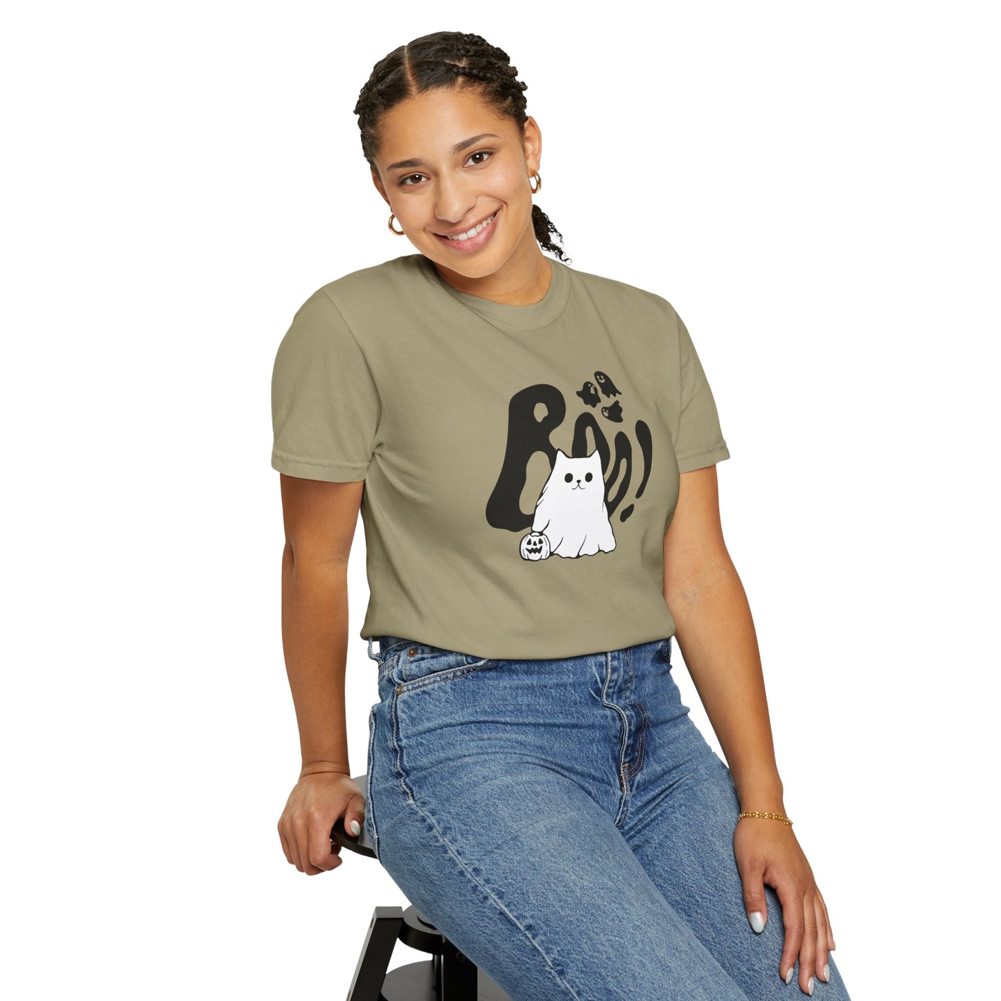 BOO Ghost Cat T-shirt– Pumpkin Purrfection for Halloween