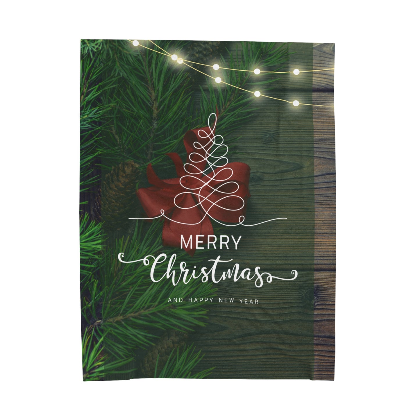 Merry Christmas with Tree Printed Velveteen Plush Blanket
