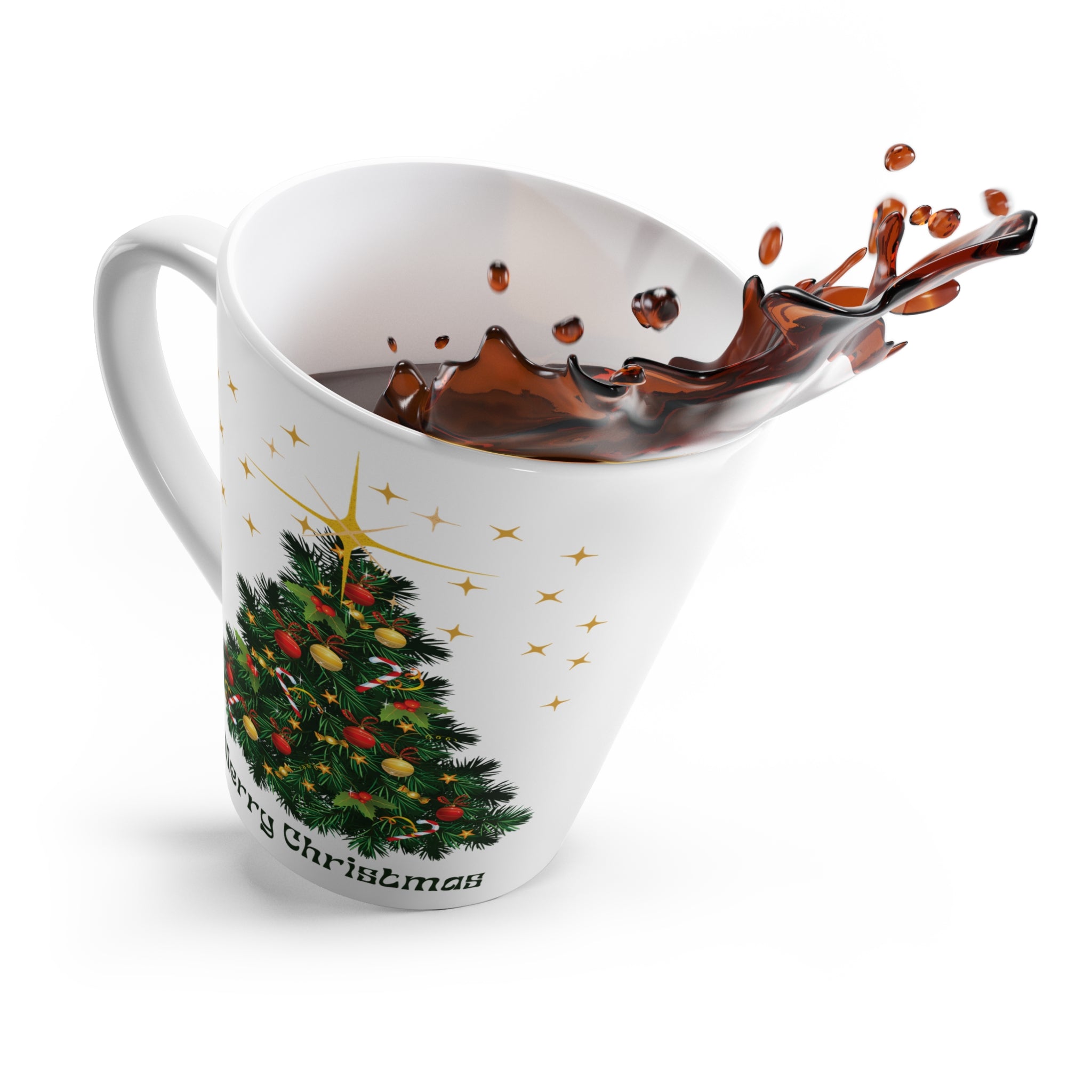 12oz Ceramic Latte Mug with Christmas Tree and “Merry Christmas” Design – Festive Gift for Coffee Lovers