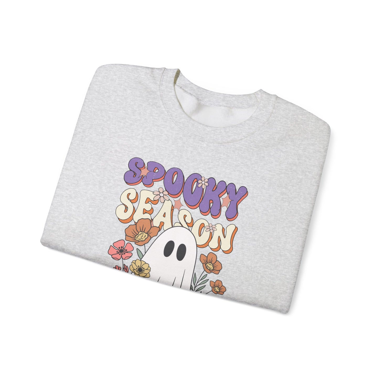 Spooky Season Floral Ghost Sweatshirt – Cozy Halloween Blooms