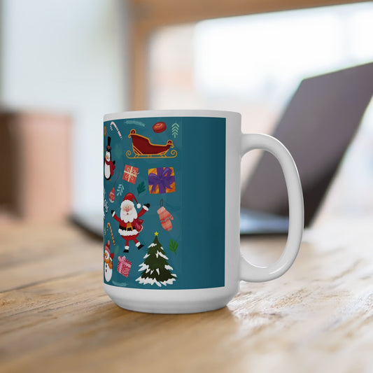 Christmas Ceramic Mug – 15oz White Holiday Coffee Cup with C-Handle