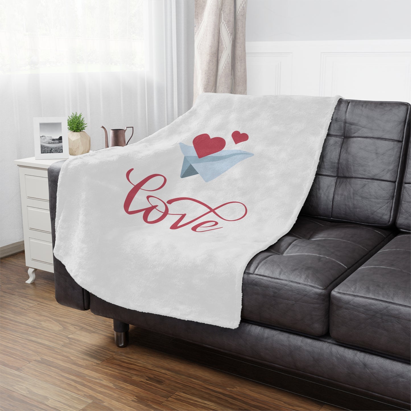 Flying Hearts with Lovge Printed Velveteen Minky Blanket