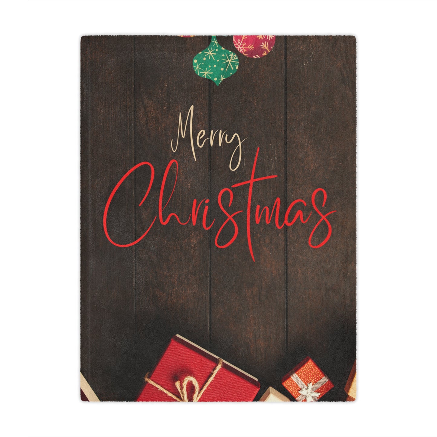 Merry Christmas Printed Velveteen Minky Blanket, Coffee
