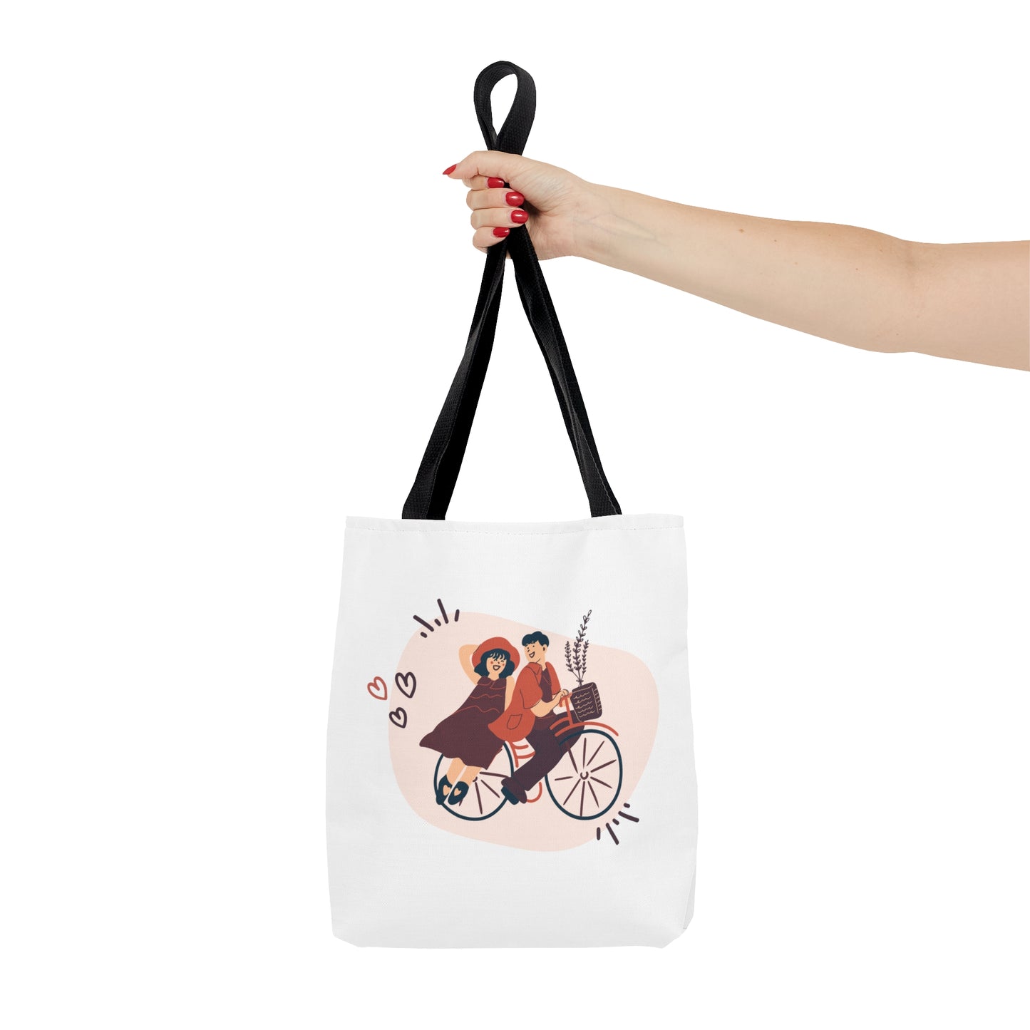 Beautiful Couple on Bike Printed Tote Bag, Reusable Tote Bag for Valentine's Day