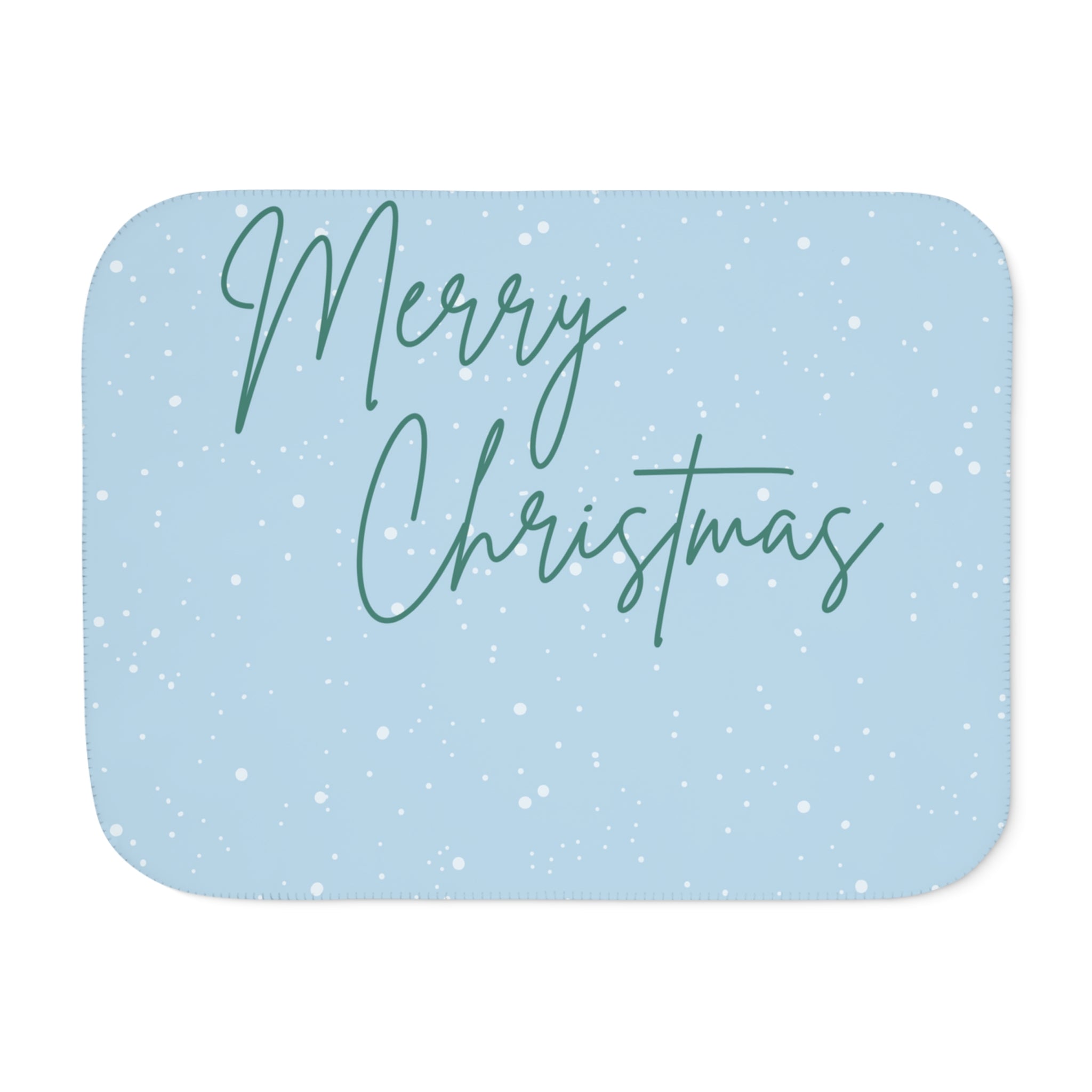 Merry Christmas Printed Sherpa Blanket, Sky Blue