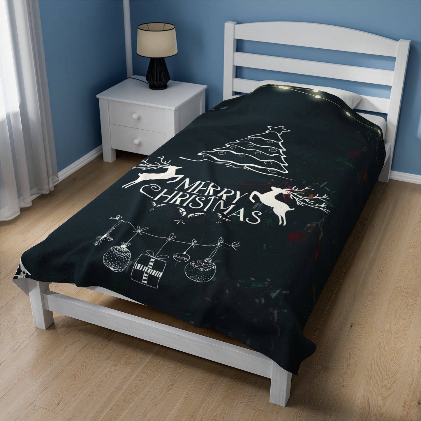 Merry Christmas in Blank Printed Velveteen Plush Blanket