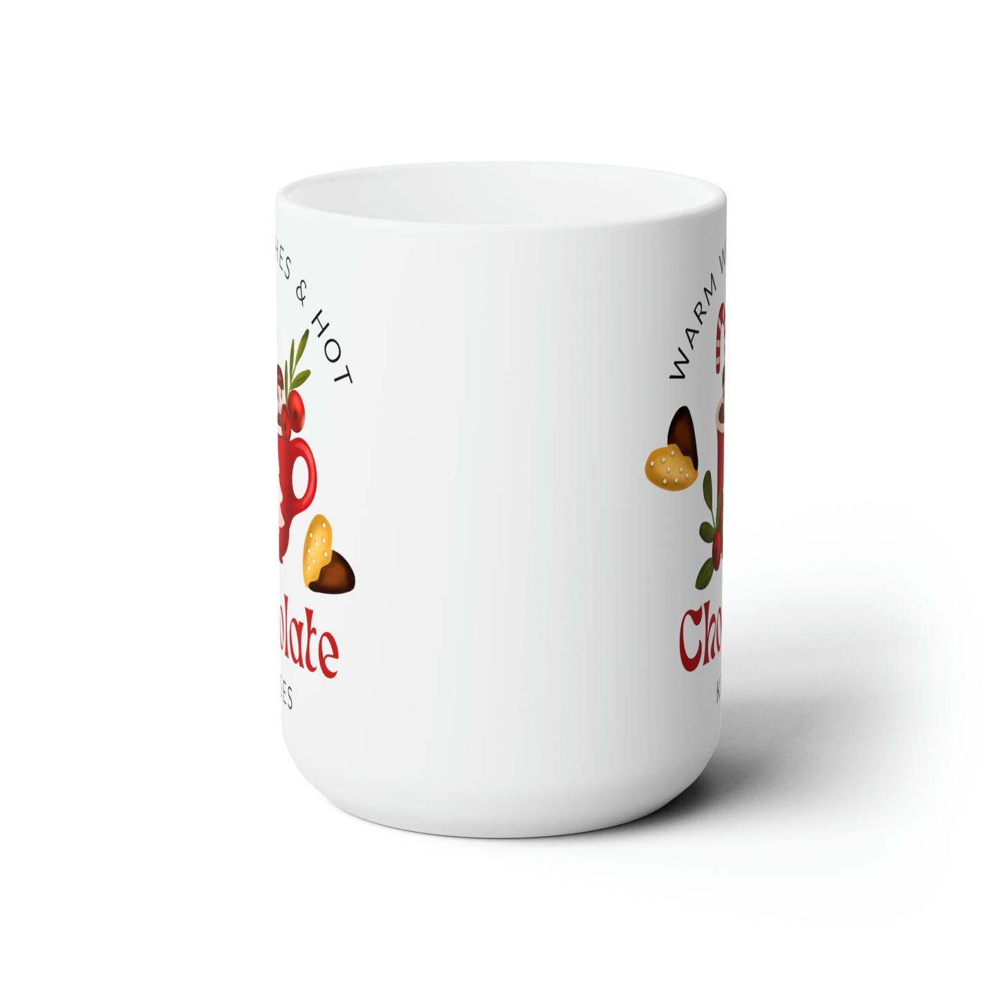 Warm Wishes & Hot Chocolate Printed Christmas Ceramic Mug, 15oz