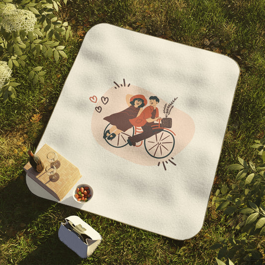 Couple on Cycle Printed Picnic Blanket for Valentine Day