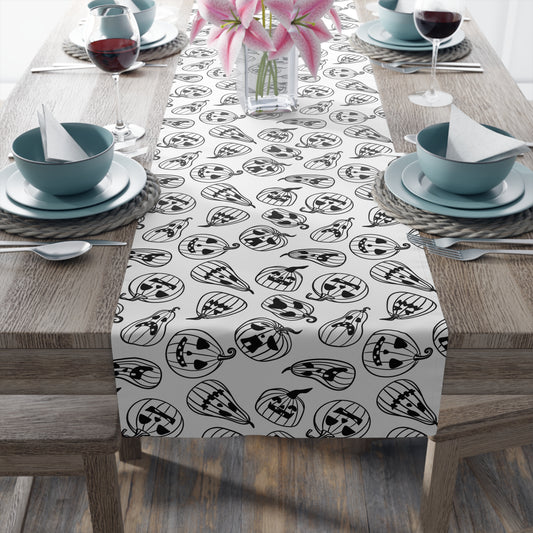Pumpkin Pattern Table Runner – Black & White Halloween Dining Decor
