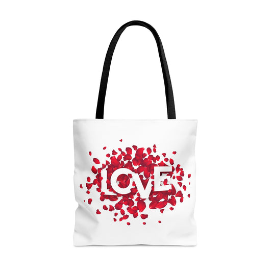 Stylish Love with Flowers Printed Tote Bag, Valentine's Tote Bag