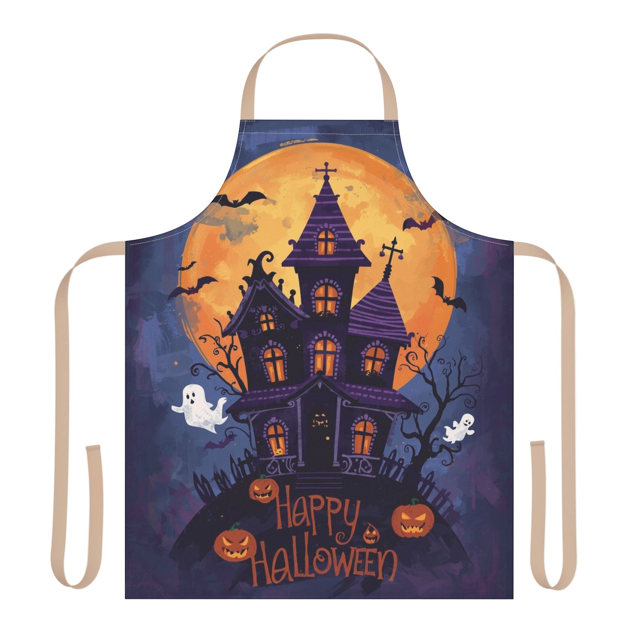 Halloween Apron – Haunted House and Happy Halloween Festive Apron for Cooking, Baking, and Parties